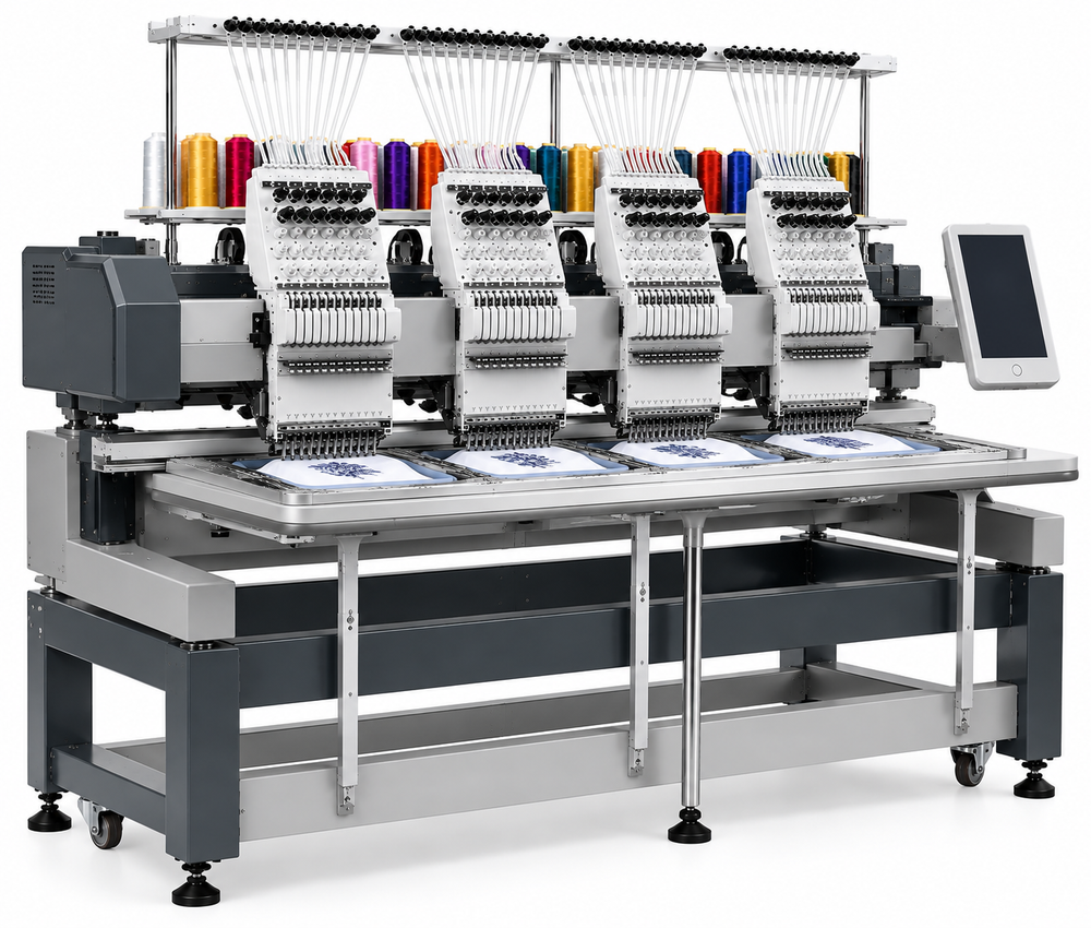Commercial Four Head 15-Needle Embroidery Machine - angle view