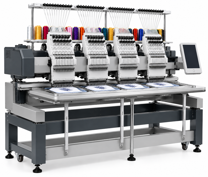 Commercial Four Head 15-Needle Embroidery Machine - angle view