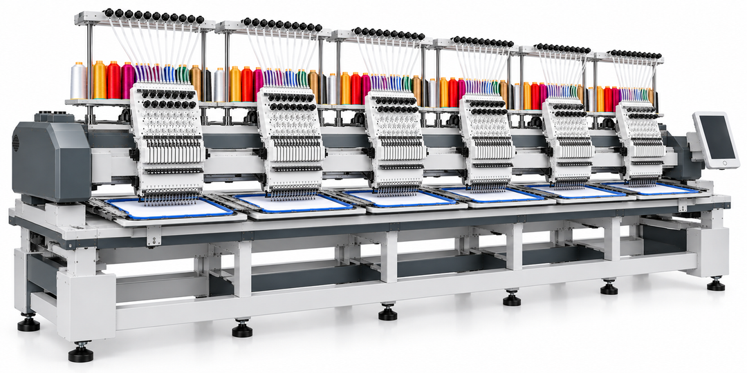 Commercial Six Head 15-Needle Embroidery Machine - angle view